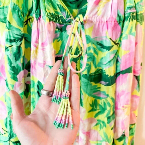 FARM Rio Linen Blend Tie-Strap Sweetheart Babydoll Midi Dress Size XS NEW - Picture 3 of 11